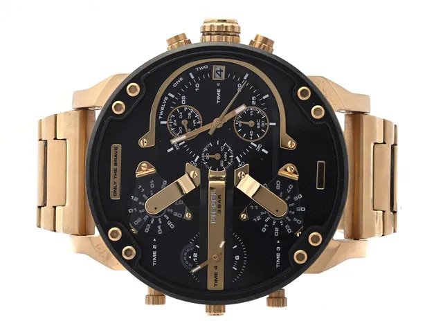 Diesel, armbandsur, "Mr Daddy 2.0", Only the brave, guldtonat stål, 57mm, quartz, datum, Ref nr: DZ-7333, Snr: 112007, mineralglas, kronograf, 3bar, viklås, stållänk, 19cm