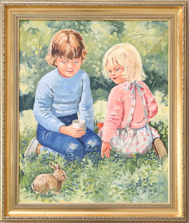 MONICA SMETANA. Olja på duk, barnmotiv, signerad.