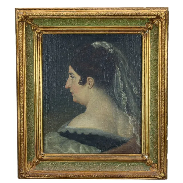 OKÄND KONSTNÄR. Olja på pannå, kvinnoporträtt, osignerad, 17/1800-tal.