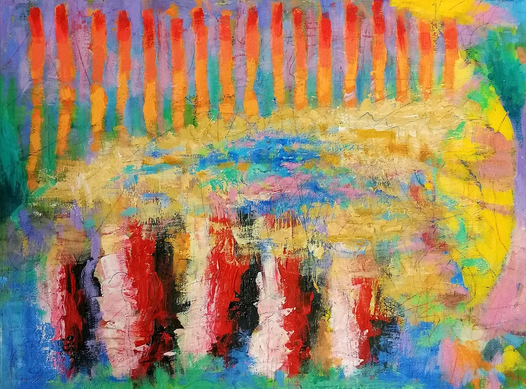 *TOM CULLEN CONTEMPORARY MIXED MEDIA PAINTING - 'SECRET GARDEN' 2024. — Paintings — Acreman St Auctioneers & Valuers