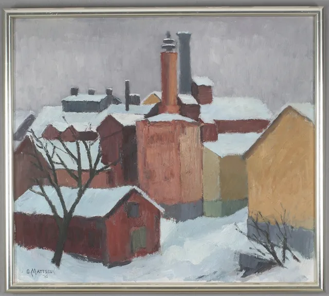 OLLE MATTSSON. Fabriksbyggnader, olja på duk, signerad och daterad -65.