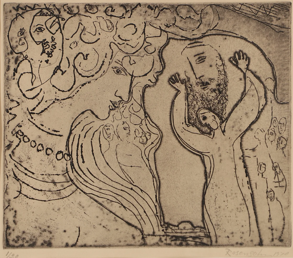 LENNART ROSENSOHN. Biblisktmotiv, etsning, signerad, 1/20. — Engravings & Prints — Helsingborgs Auktionskammare