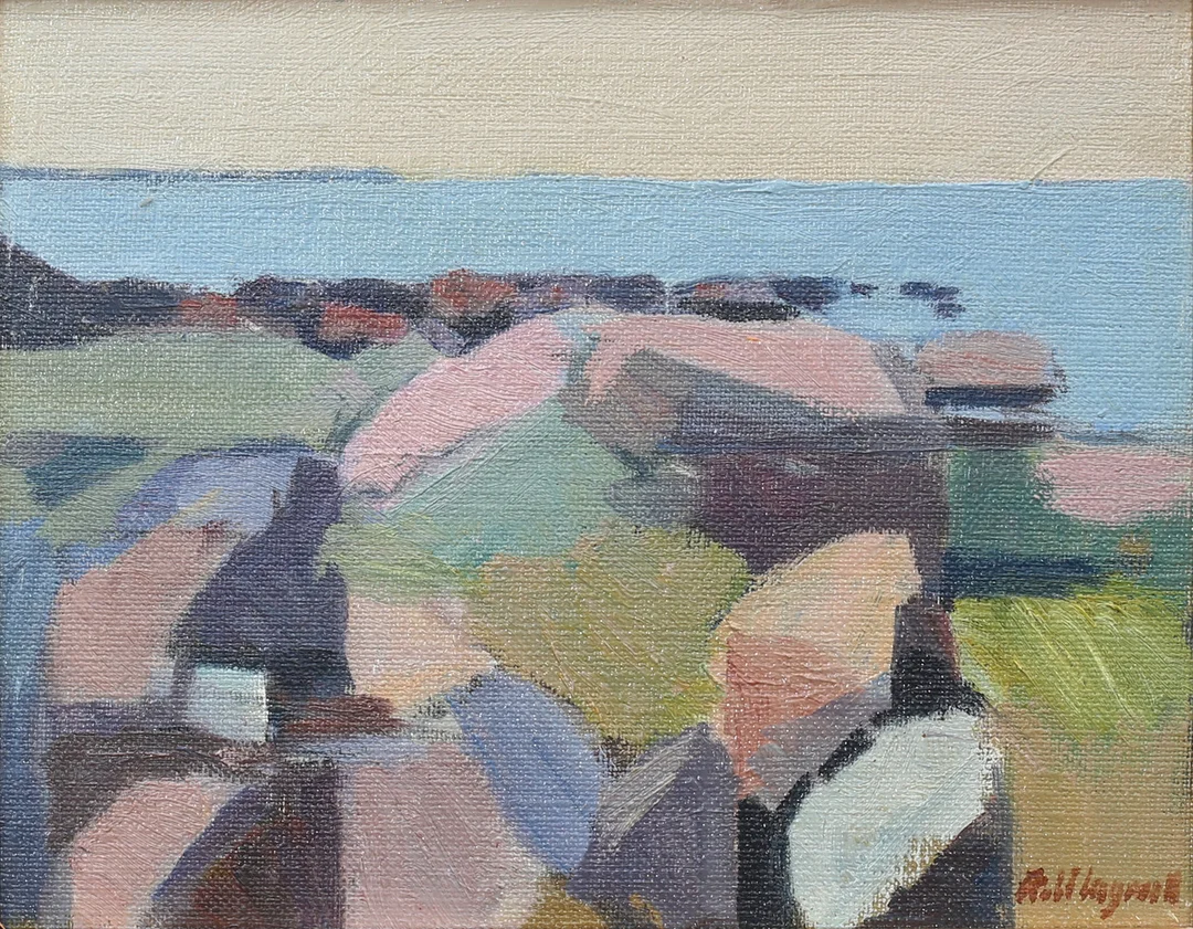 ROLF INGVAR KARLSSON. Kustmotiv. Olja på duk, uppfodrad på pannå, signerad. — Paintings — Auktionshuset Thelin & Johansson