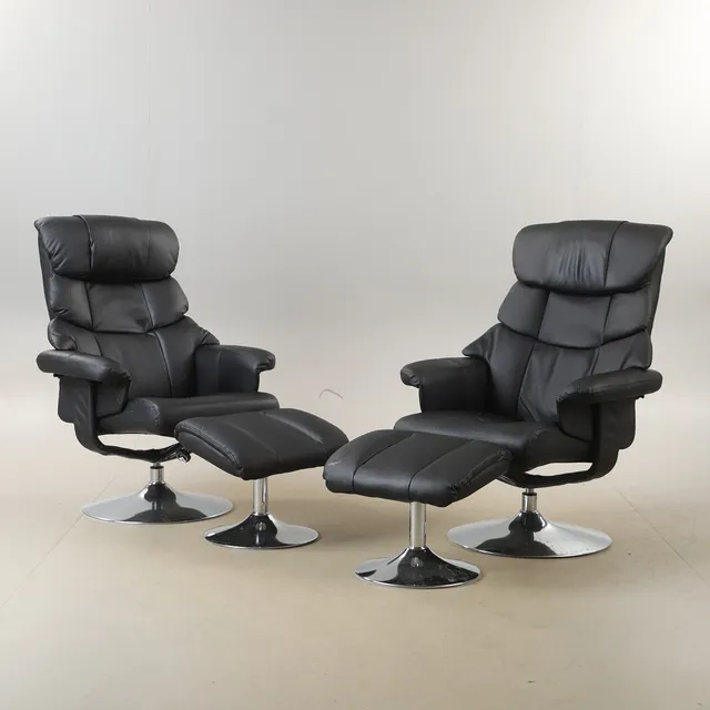 FÅTÖLJER MED FOTPALLAR, 1 par, konstskinn, 2000-tal.