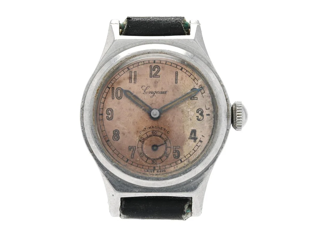 LONGEAU, herrur, 30,5 mm, Boett nr. 133, stål, manuell, plexiglas, liten sekundvisare, skadad urtavla, defekt, läderband, ca 1940. — Klockor/Övriga klockor — Kaplans