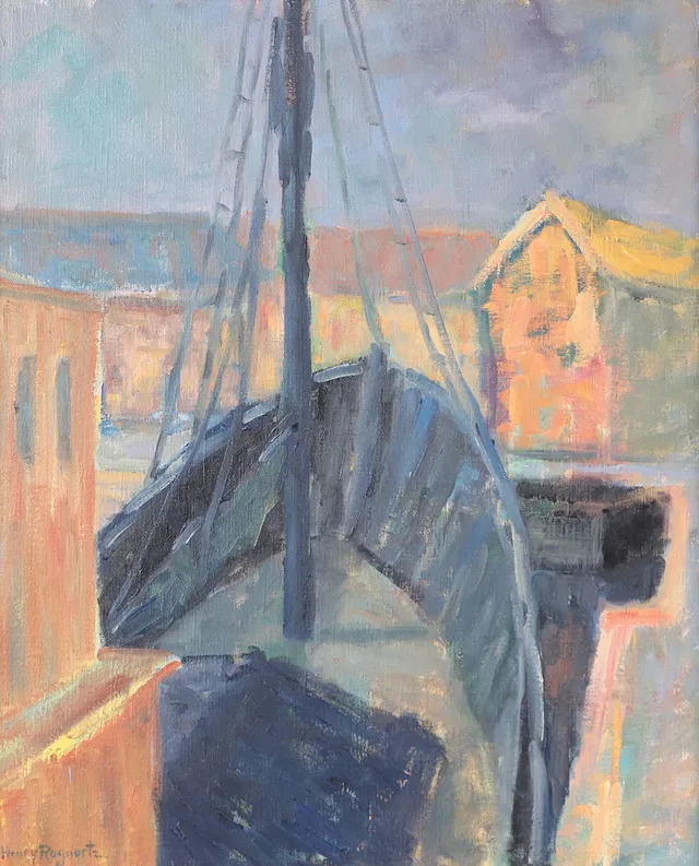 HENRY RAGNARTZ. Båten i hamnen, olja på duk, signerad.