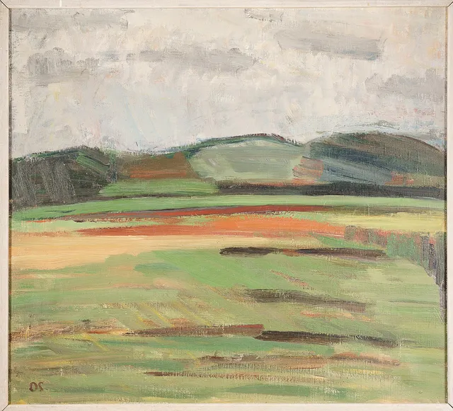 OLLE SKAGERFORS. Olja på duk "Knapegården" Signerad 1900-tal.
