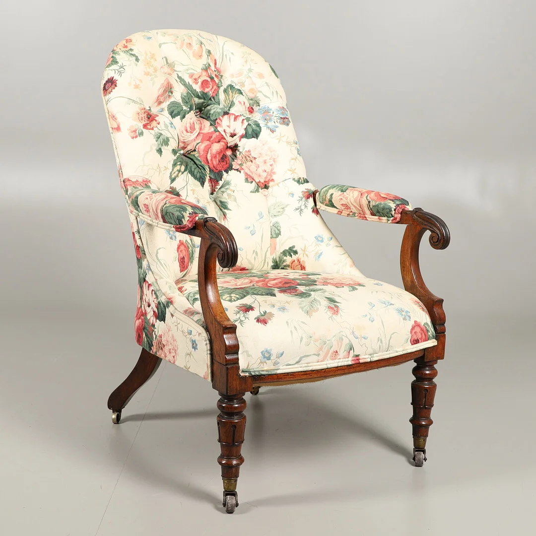 A LATE VICTORIAN ROSEWOOD ARMCHAIR. — Armchairs & Chairs — Lawrences Auctioneers