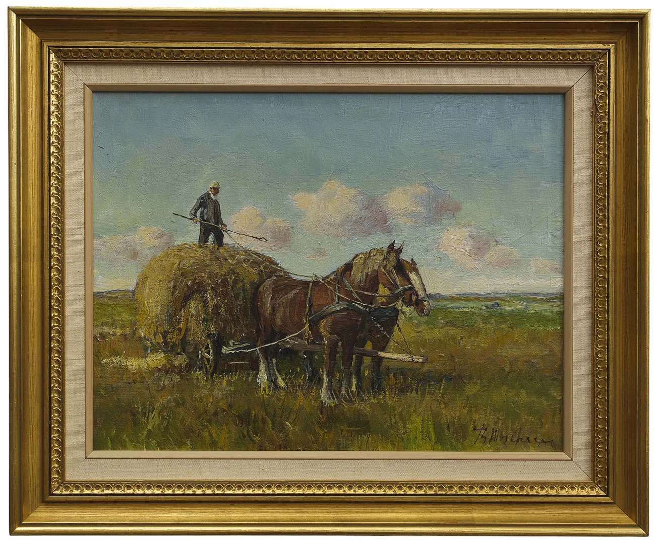 THEODOR ULRICHSEN. Olja på duk, hästar med hölass, signerad. — Other — Limhamns Auktionsbyrå