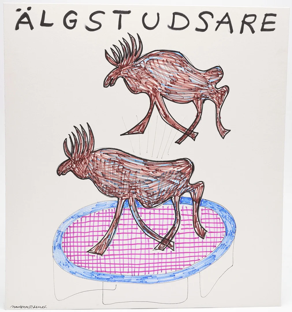 MARTIN MÖLDENER. "Älgstudsare", tusch på passepartout, signerad. — Drawings — Gomér & Andersson Linköping