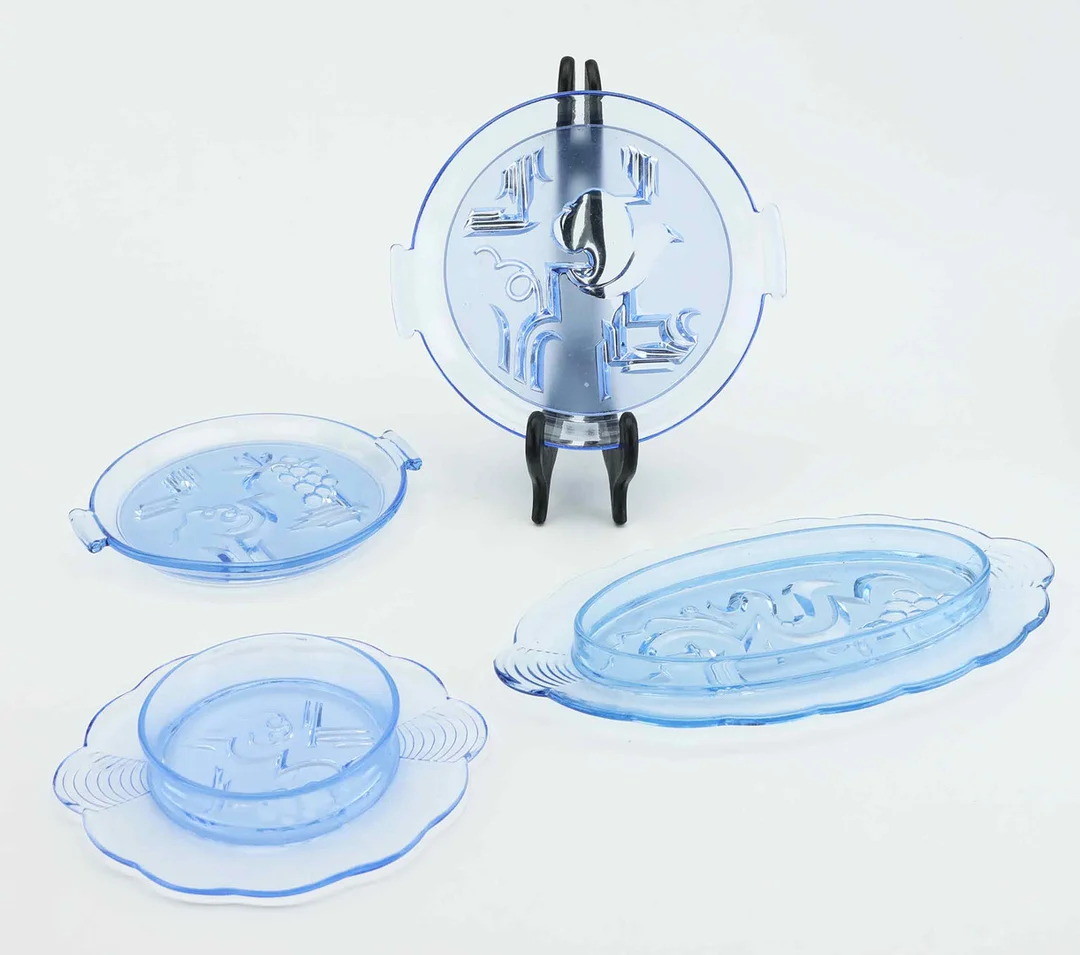 EDVIN OLLERS. Servisdelar, glas, 4 st, Art Decó, Elme glasbruk, 1900-talets första hälft. — Tableware — Hälsinglands Auktionsverk