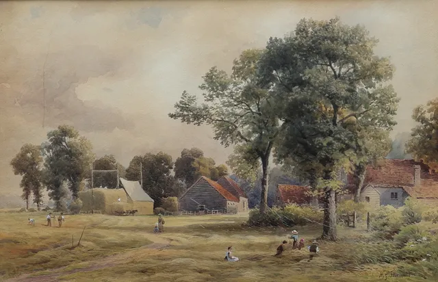 HOWARD GULL (1844 -1923), akvarell, motiv av gårdsliv, signerad H G Stormont.