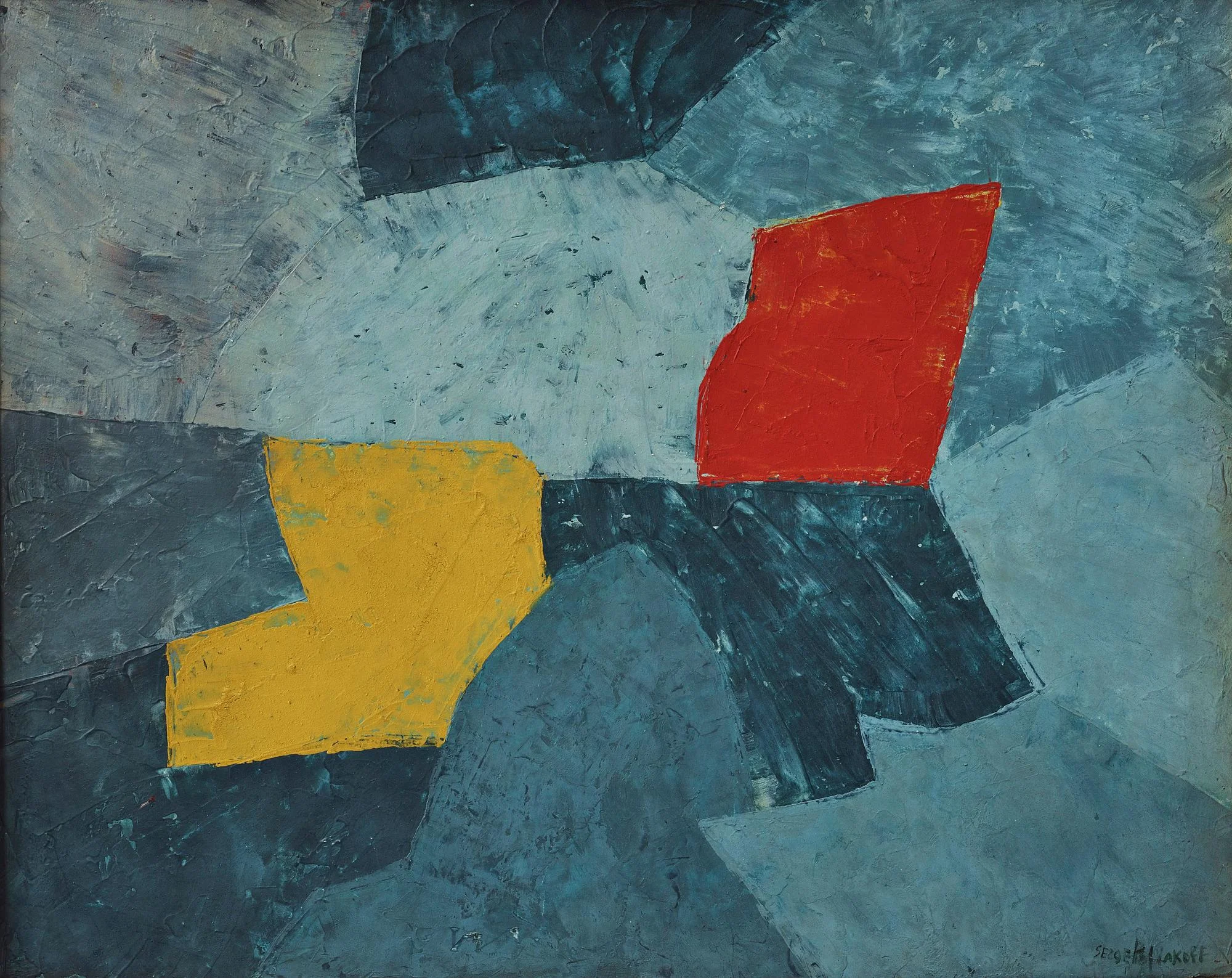 Serge Poliakoff, "Composition taches rouge et jaune". — Bukowskis