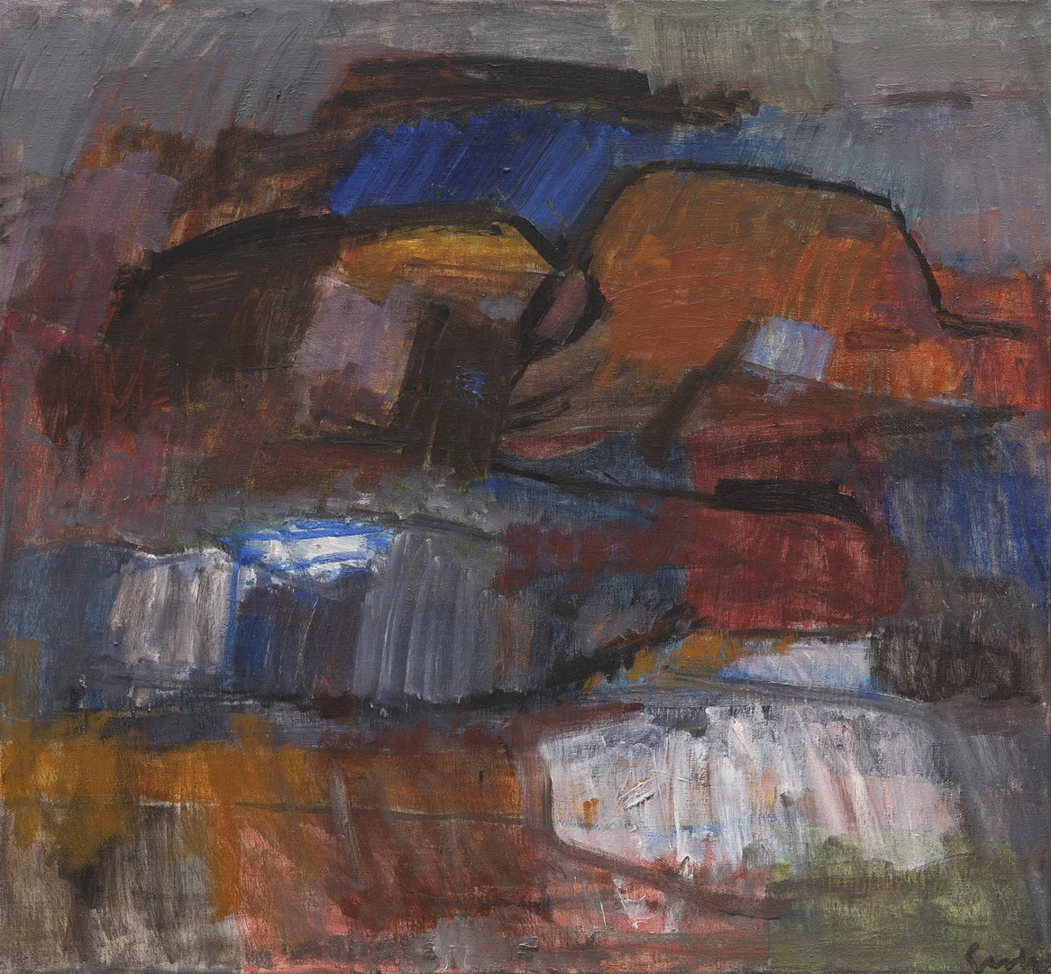 GERHARD LUNDBERG. olja på duk, "Kolhättan", komposition, signerad. — Paintings — Auktionsmagasinet Vänersborg