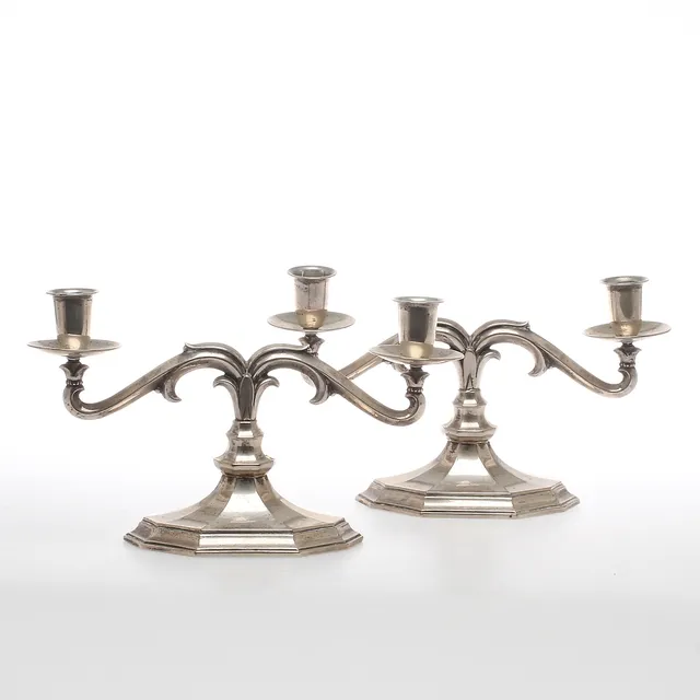 LJUSSTAKAR, 1 par, silver, C.G. Hallberg, 1933.