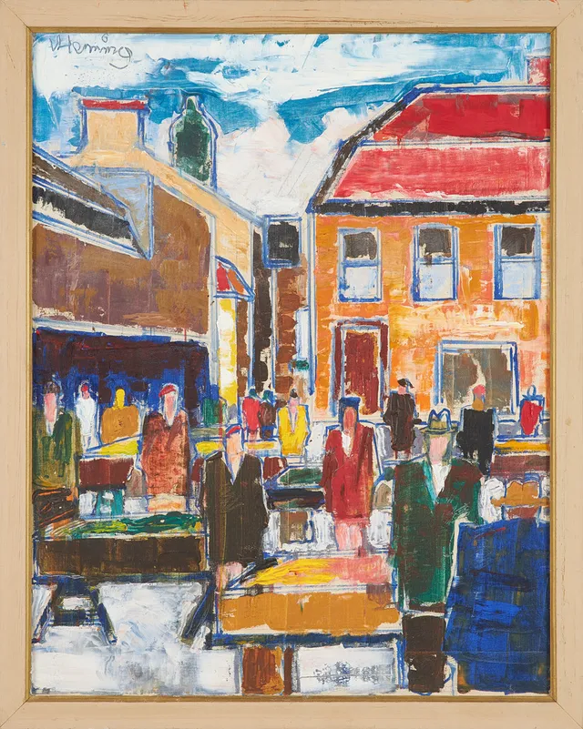 WILHELM HENNING. Torgmotiv, olja på duk, signerad.