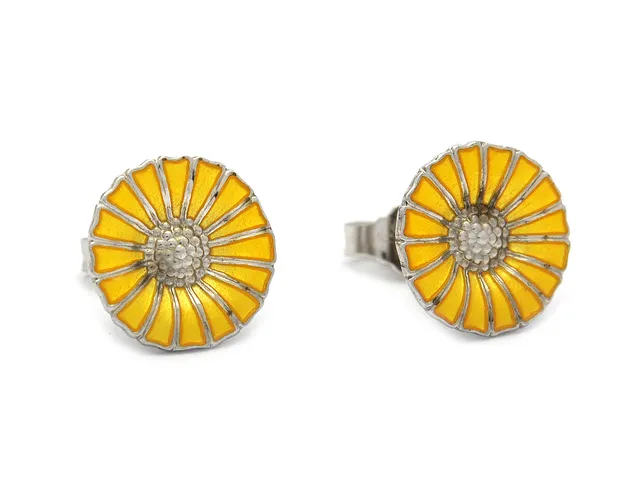 GEORG JENSEN, örhängen, Daisy, sterlingsilver, gul emalj, stift, originaletui.