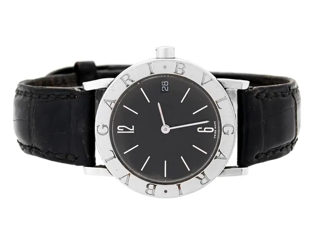 BVLGARI, Bvlgari, Cal 732-MBVB, Serie nr. D78229, Boett nr. BB 30 SLD, damur, 30 mm, stål, quartz, safirglas (fördjupad info), datum, läderband, viklås, ca 1995.