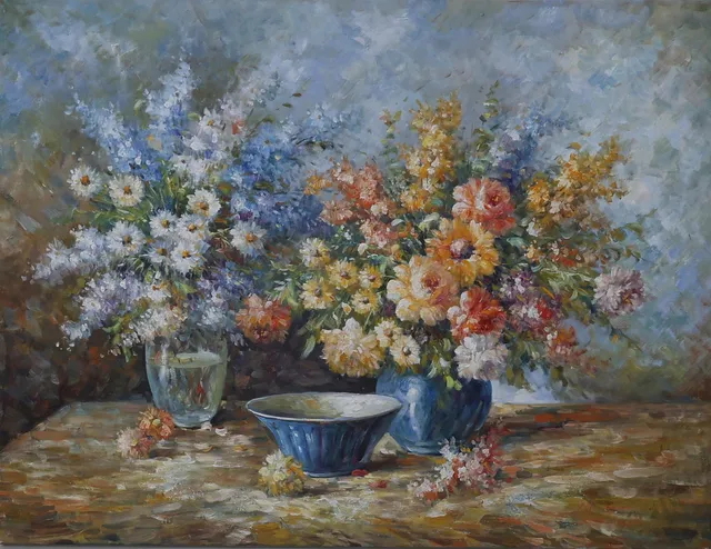 WALTER ADAMS. Blomsterstilleben, olja på duk, signerad.