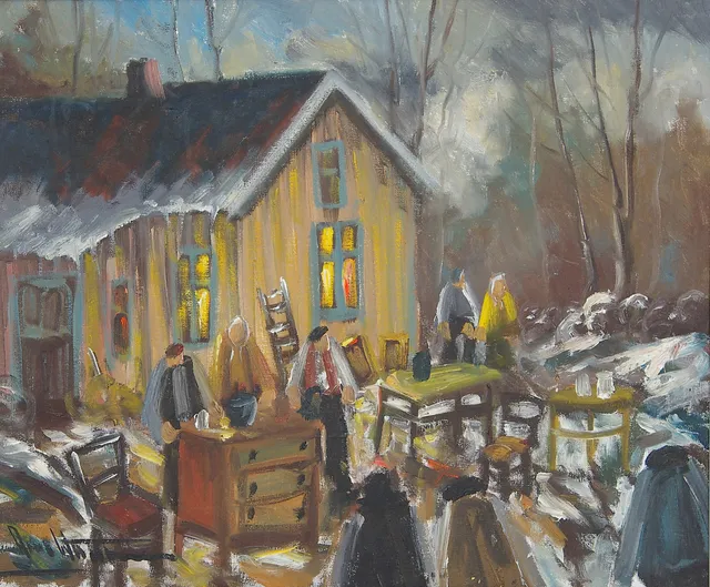 ARNE WALLSTEN. "Auktionen", olja på duk, signerad.