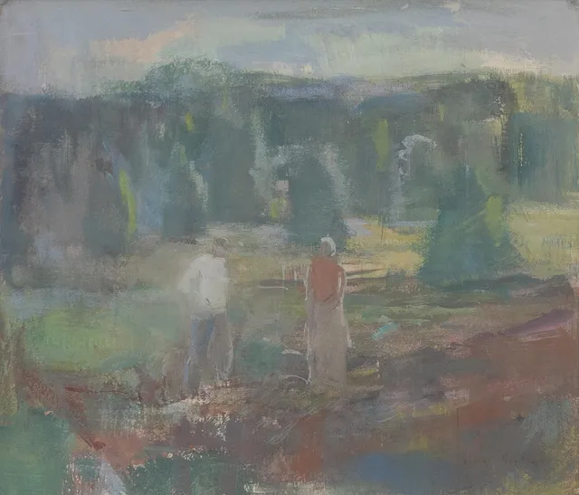 HUGO CARLBERG. "På åkern", gouache, signerad.