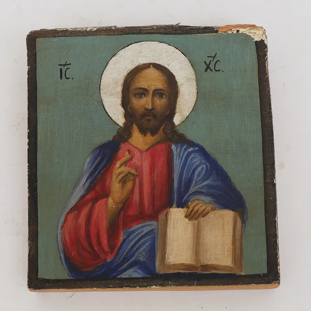 IKON, målning på träskiva, föreställande Jesus, 1900-tal.