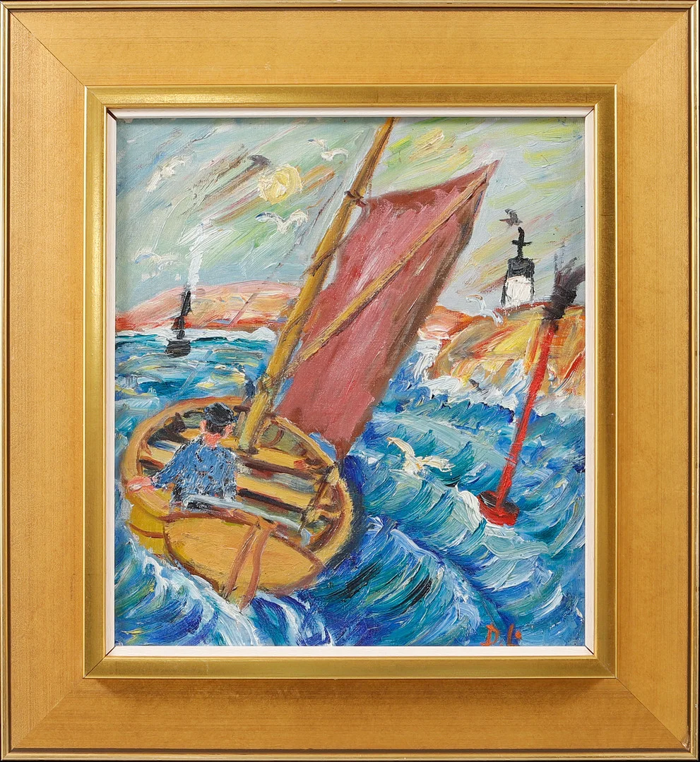 DAVID LARSSON. Man seglandes i skärgård, olja på duk, monogramsignerad. — Paintings — Göteborgs Auktionsverk