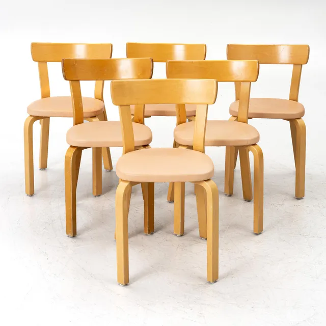 Alvar Aalto, stolar, sex stycken, modell 69, Artek, Finland, 1900-talets andra hälft.
