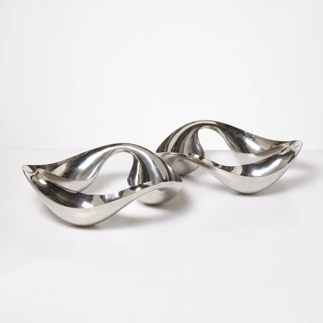 CONSTANTIN WORTMANN. 2 st, "Cobra Triple" skålar, vitmetall, för Georg Jensen, stapelbara.