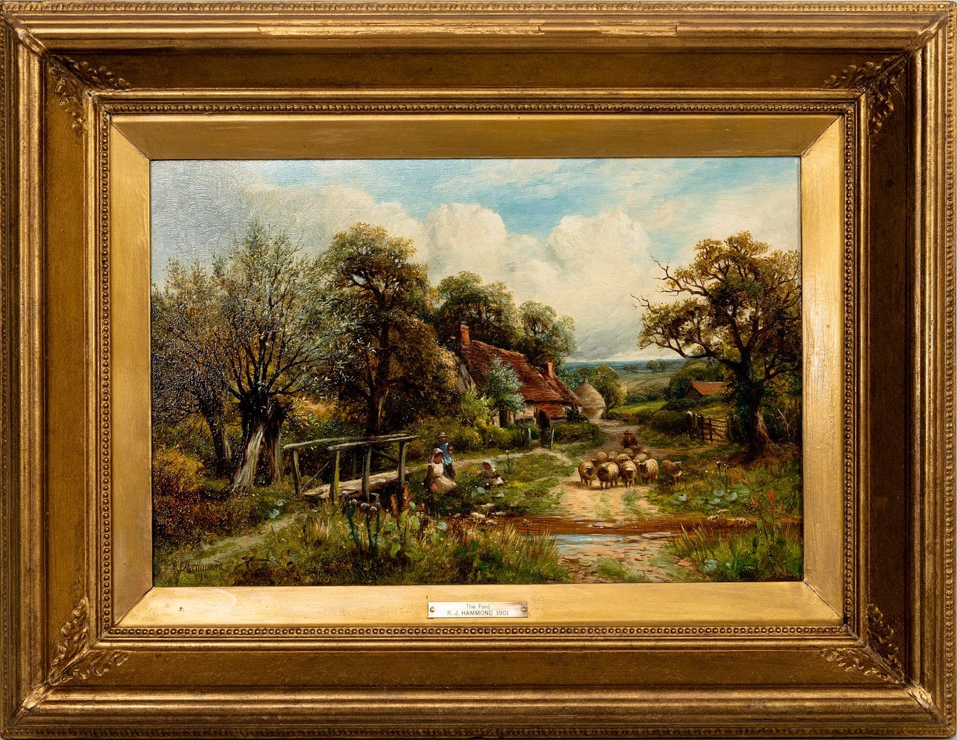 ROBERT JOHN HAMMOND (1879-1911). Gårdsmotiv med lekande barn och får, olja på duk, signerad och daterad 1901. — Paintings — Auktionshuset Kolonn