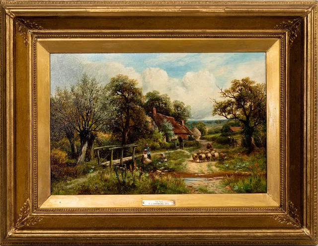ROBERT JOHN HAMMOND (1879-1911). Gårdsmotiv med lekande barn och får, olja på duk, signerad och daterad 1901.