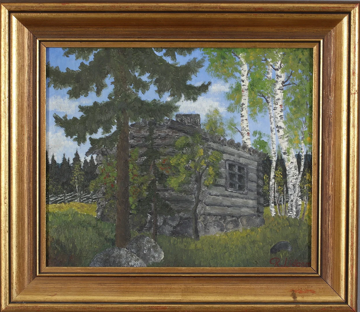ROLF LIDBERG. "Gammal bakstuga från Liden", olja på pannå, signerad. — Paintings — Stadsauktion Sundsvall