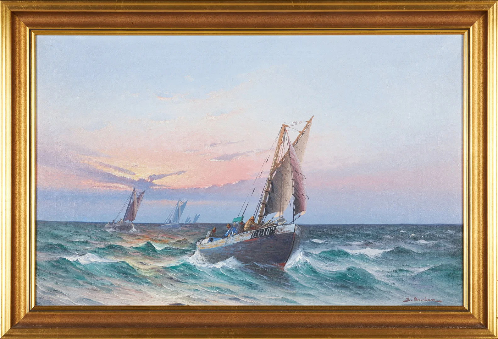 JOHAN OSSIAN ANDERSSON (1889-1975): Motiv med båtar, signerad J. Ossian, olja på duk. — Paintings — Stockholms Auktionsverk Sickla