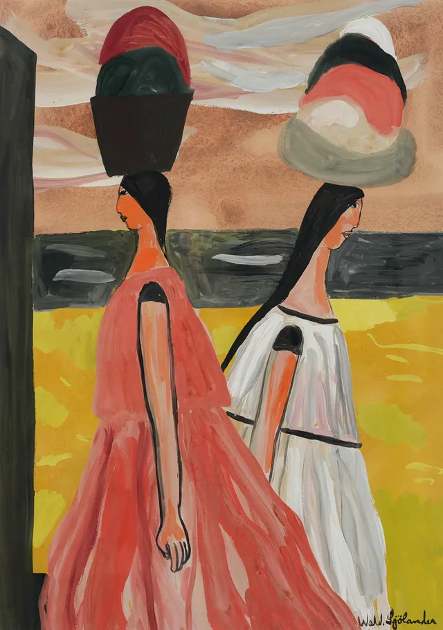 WALDEMAR SJÖLANDER. Orientaliska kvinnor, gouache, signerad.