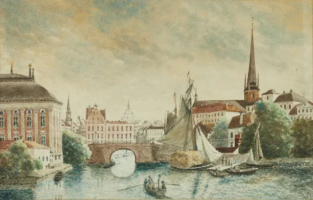 OIDENTIFERAD KONSTNÄR. Stockholmsvy, otydligt signerad, akvarell.