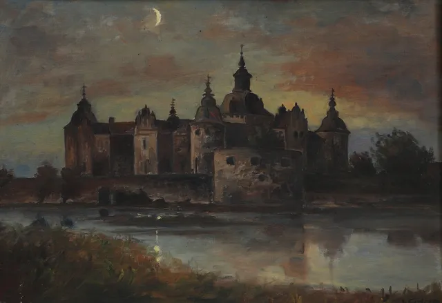 LAGE CARLSSON. Olja på pannå, Kalmar Slott, signerad.
