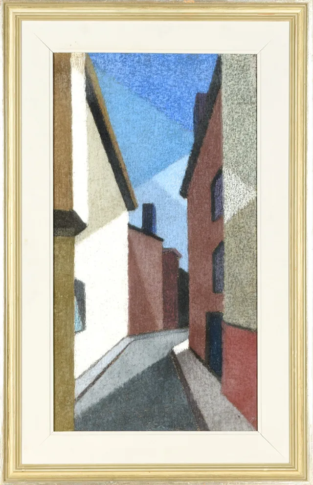 IVAR RÖNNBERG. Pastell/Oljekrita, "Stockholmsgränd", Signerad.