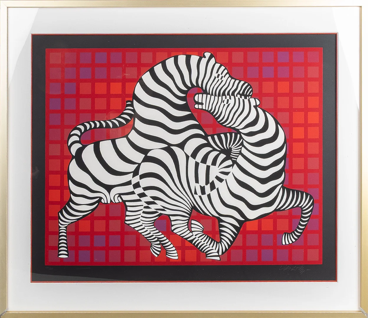 VICTOR VASARELY. "Lekande Zebror", seriegrafi. — Engravings & Prints — Stockholms Auktionsverk Helsingborg
