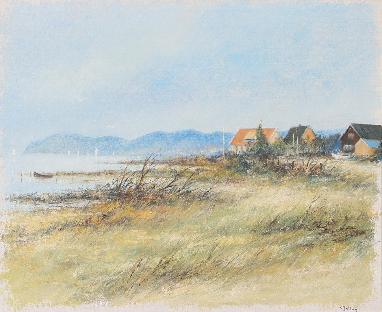 CARL JULIUS. "Lerhamn", olja på duk, signerad C. Julius. — Paintings — Helsingborgs Auktionskammare