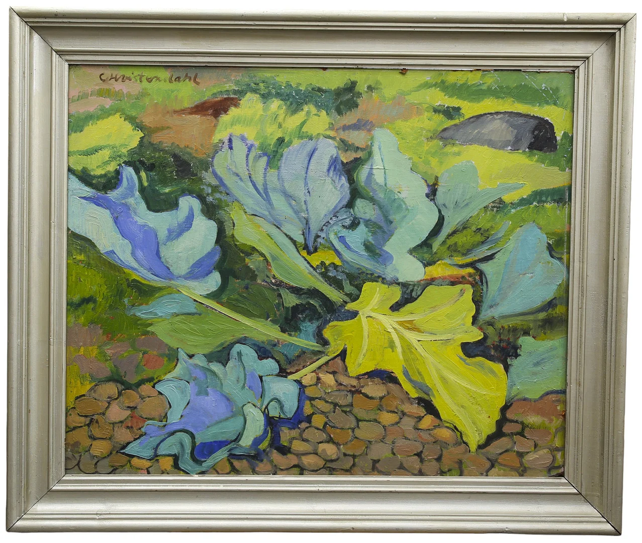CARSTEN HVISTENDAHL. Olja på pannå, strandkål i naturen, Bohuslän, signerad. — Paintings — Limhamns Auktionsbyrå