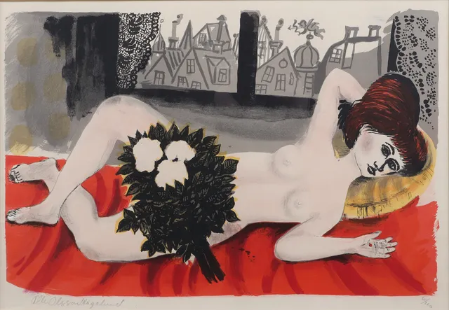 OLLE OLSSON-HAGALUND (1904-1972). "Nyckelpigan", färglitografi.