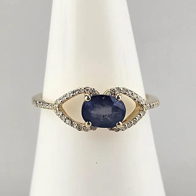 Saphir- / Diamant-Ring - Gelbgold (14K), Saphir 1,18 ct.