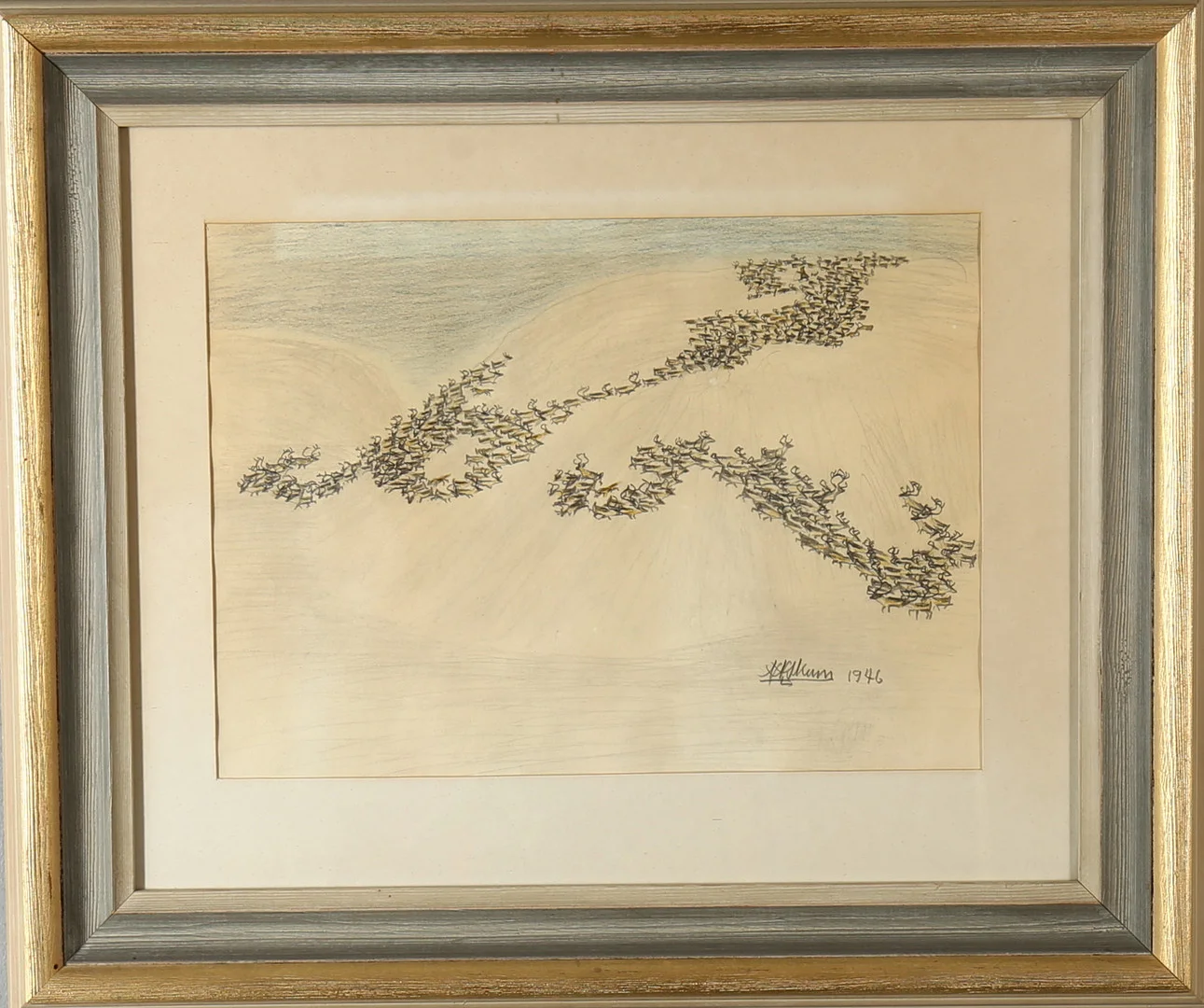 NILS NILSSON SKUM. Renar på fjället, blandteknik, signerad, daterad 1946. — Drawings — Auktionshuset Kolonn