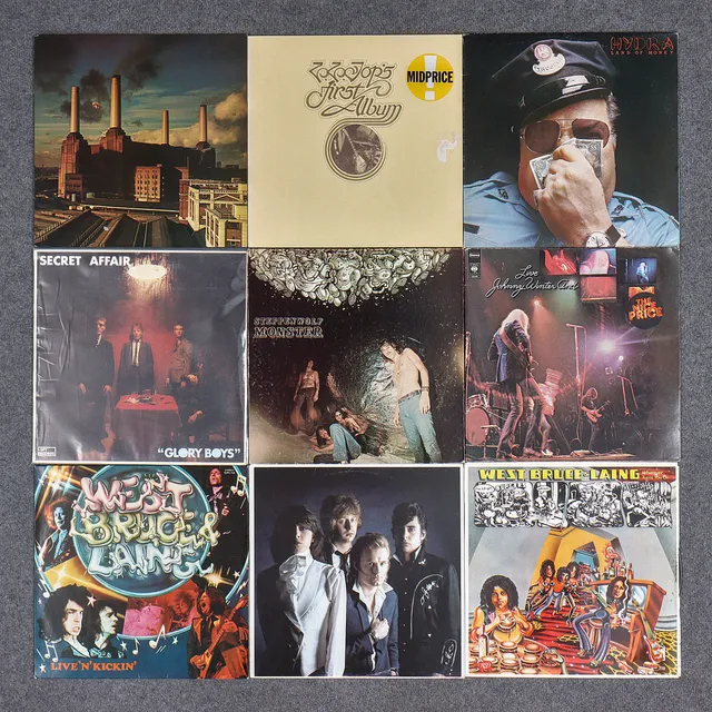 9 LP-SKIVOR, PINK FLOYD, ZZ TOP, PRETENDERS, WEST BRUCE & LAING, JOHNNY WINTER, STEPPENWOLF, SECRET AFFAIR, HYDRA.