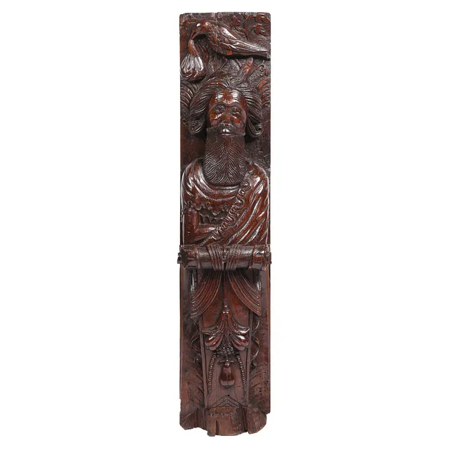 A LARGE, GOOD & RARE ELIZABETH I OAK FIGURAL TERM, CIRCA 1590.