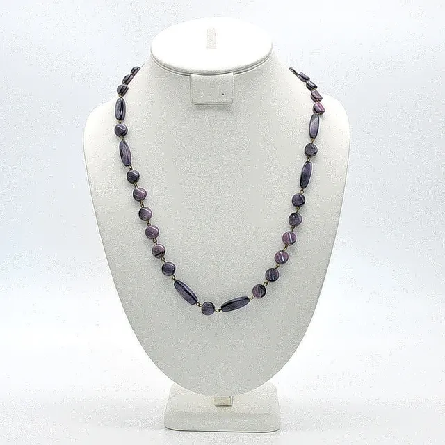 MURANO GLAS COLLIER, VIOLETT-SCHWARZ, CA. 60CM, VINTAGE.