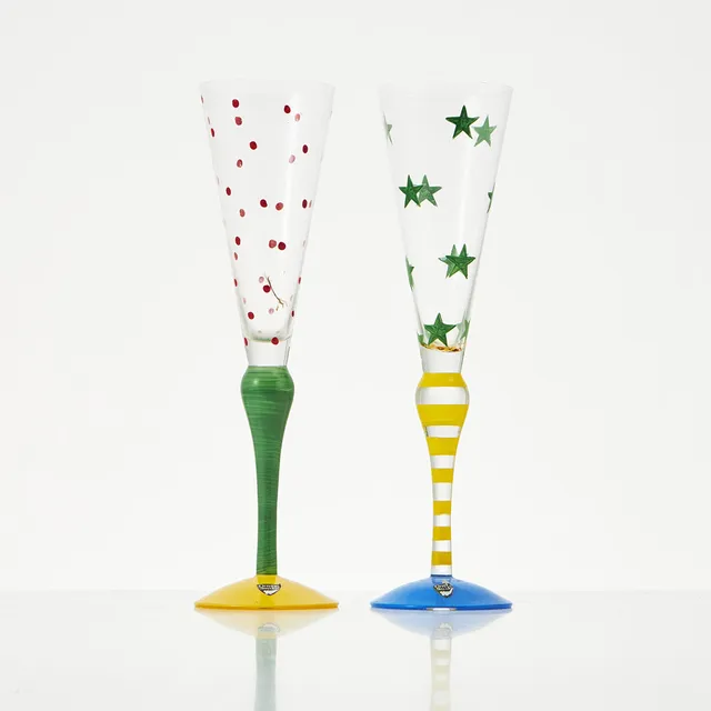 ANNE NILSSON. Champagneglas, 2 st, "Clown", Orrefors.