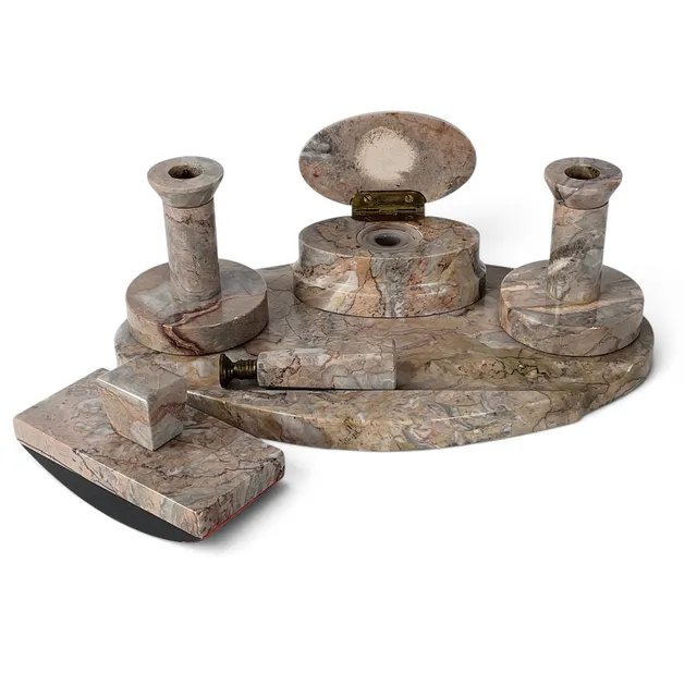 SKRIVBORDSSET, 5 delar, sten, 1900-tal.