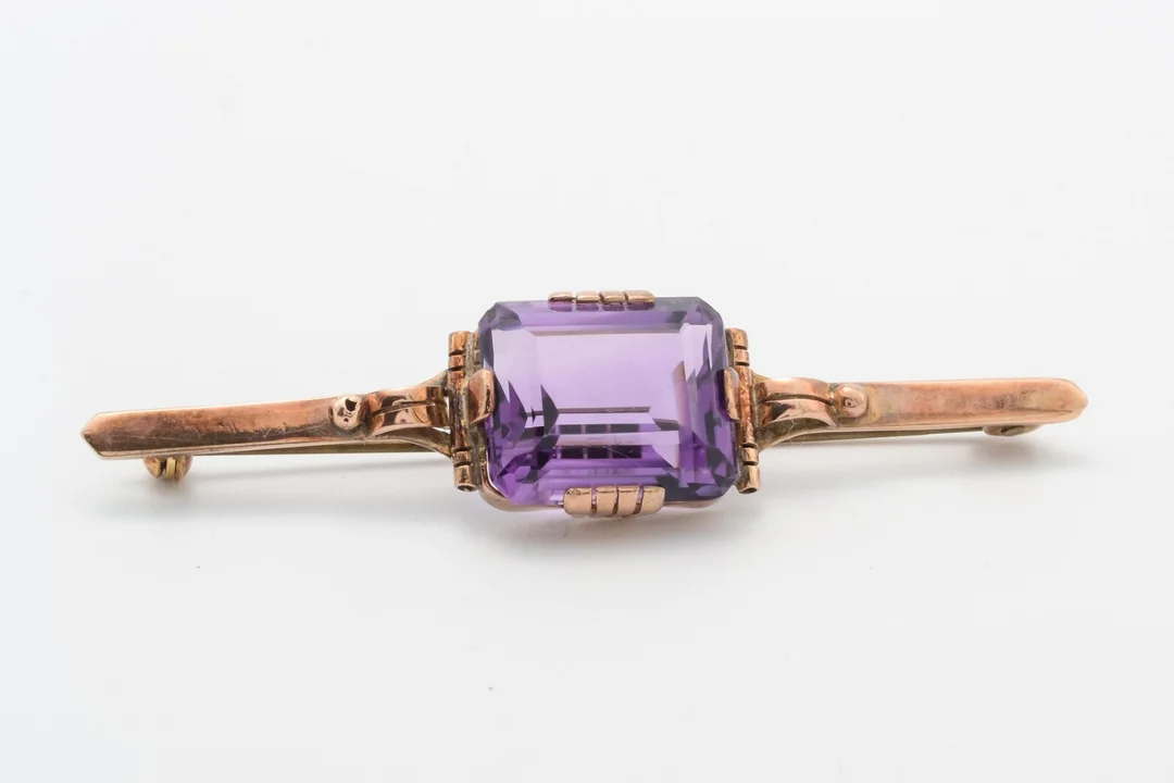 Vintagebroche med ametyst, 14 kt. guld — Jewellery/Brooches — Lauritz