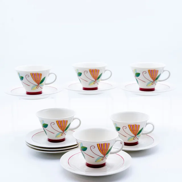 INKERI LEIVO. Kaffekoppar med fat Arabia Harlekin 14 delar.